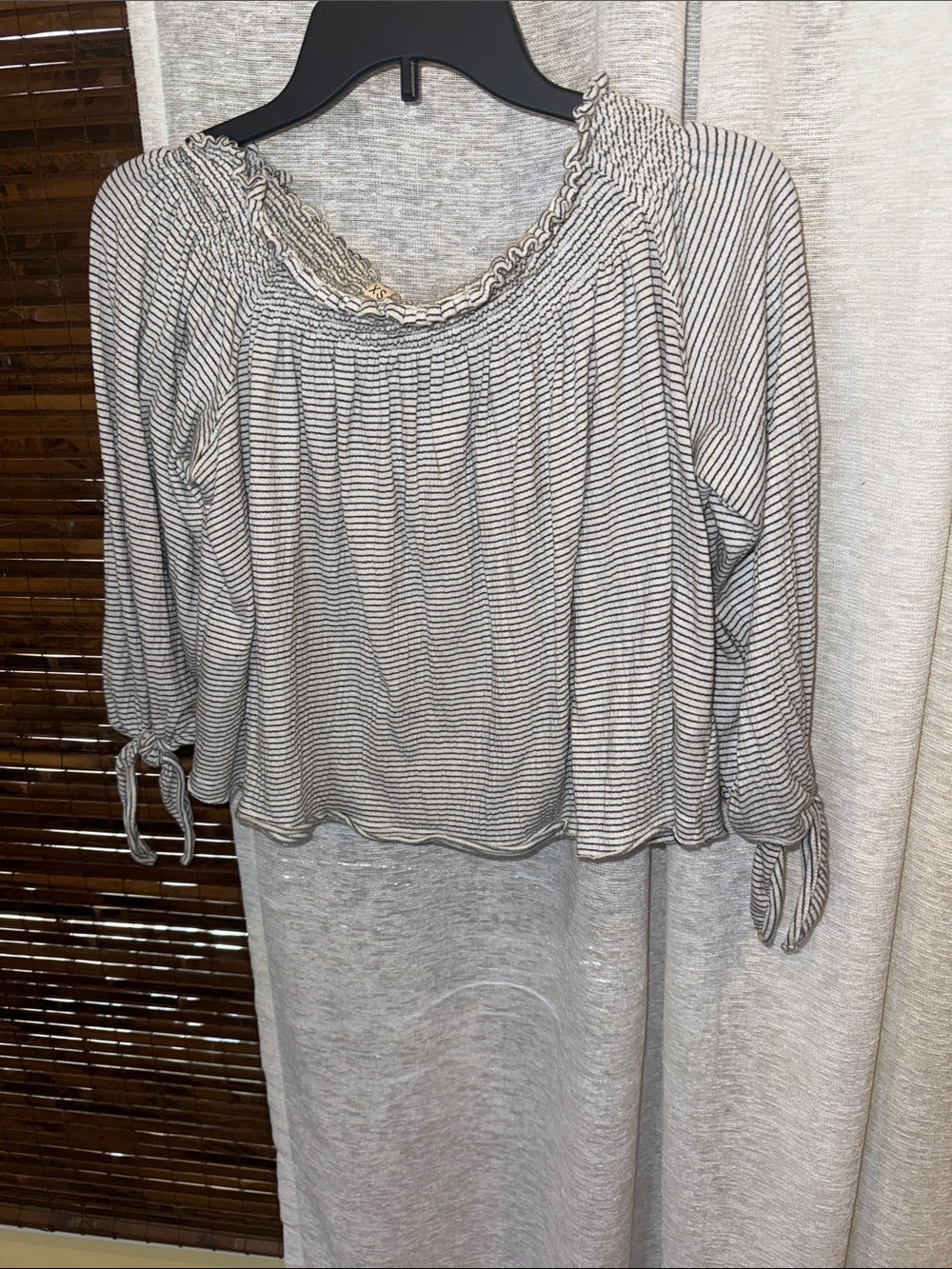 We The Free Gray and White Striped Off-Shoulder Blouse - Picture 1 of 4